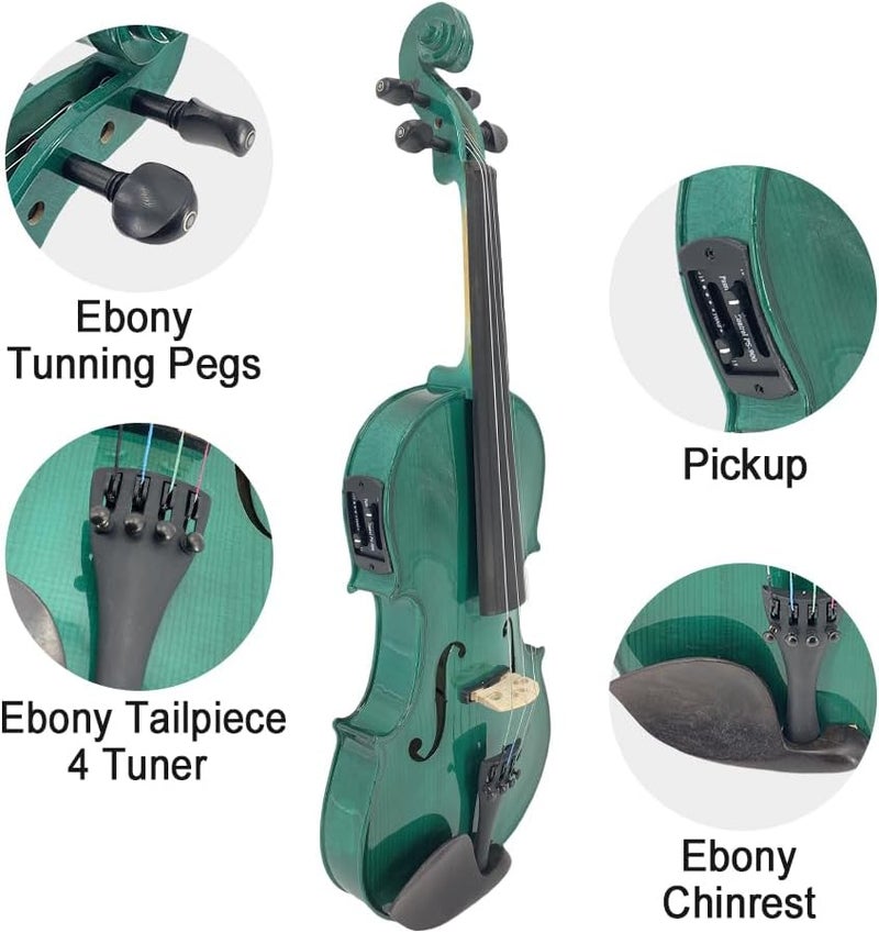 ModouString Electric Violin 4/4 full Size 4 string Acoustic Violin Spruce Maple Ebony Wood with Case, Bow Handmade for Beginners, Students, Professionals (Green) - Image 3